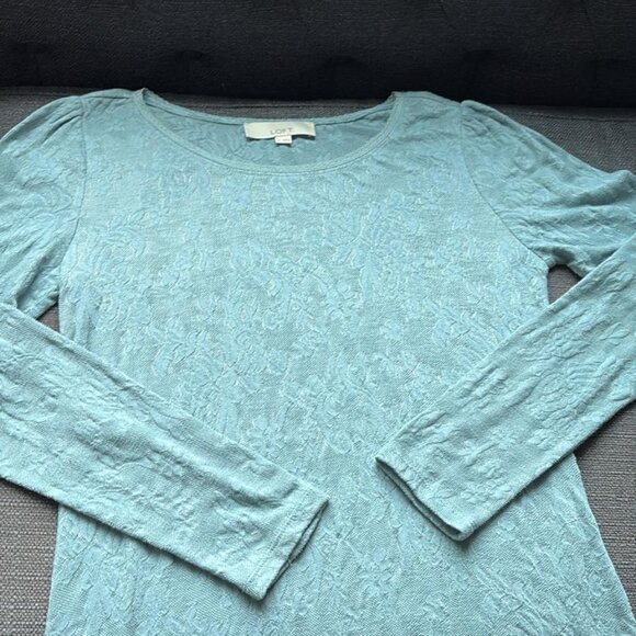 LOFT Blue Floral Lace Long Sleeve Top | Size M - Picture 3 of 6